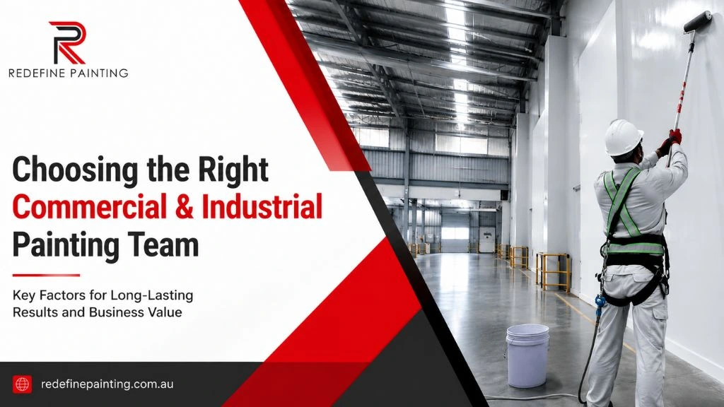 Commercial & Industrial Painting in Melbourne team painting a large warehouse wall with safety equipment for lasting results.
